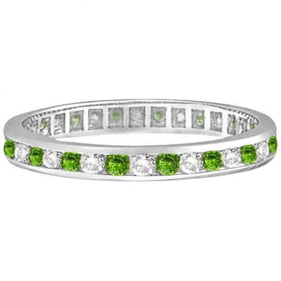 Peridot & Diamond Channel-Set Eternity Ring 14k White Gold (1.04ct)