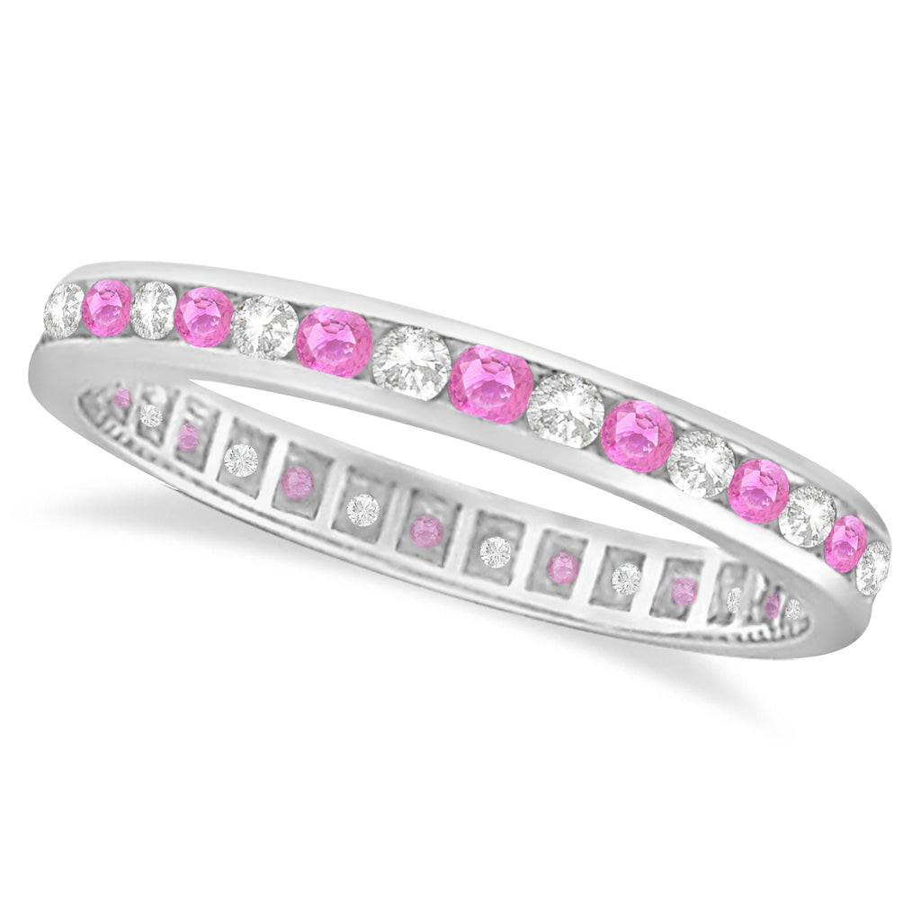 Pink Sapphire & Diamond Channel Set Eternity Band 14k W. Gold (1.04ct)