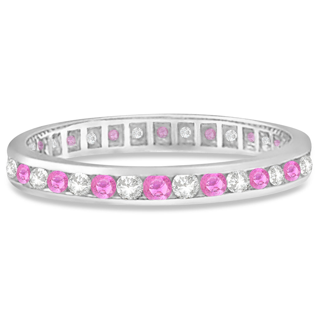 Pink Sapphire & Diamond Channel Set Eternity Band 14k W. Gold (1.04ct)