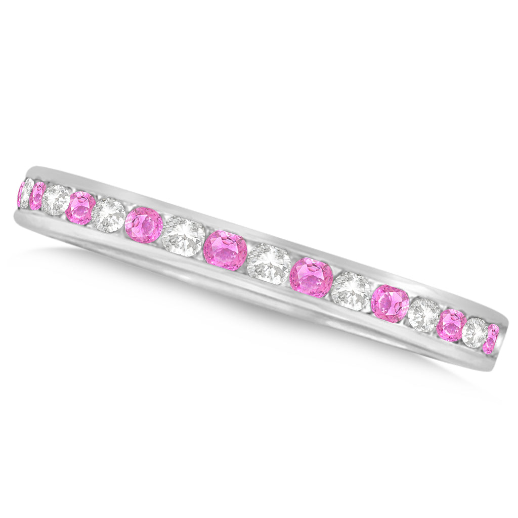 Pink Sapphire & Diamond Channel Set Eternity Band 14k W. Gold (1.04ct)