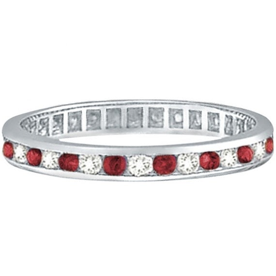 Ruby & Diamond Channel Set Ring Eternity Band 14k White Gold (1.04ctw)