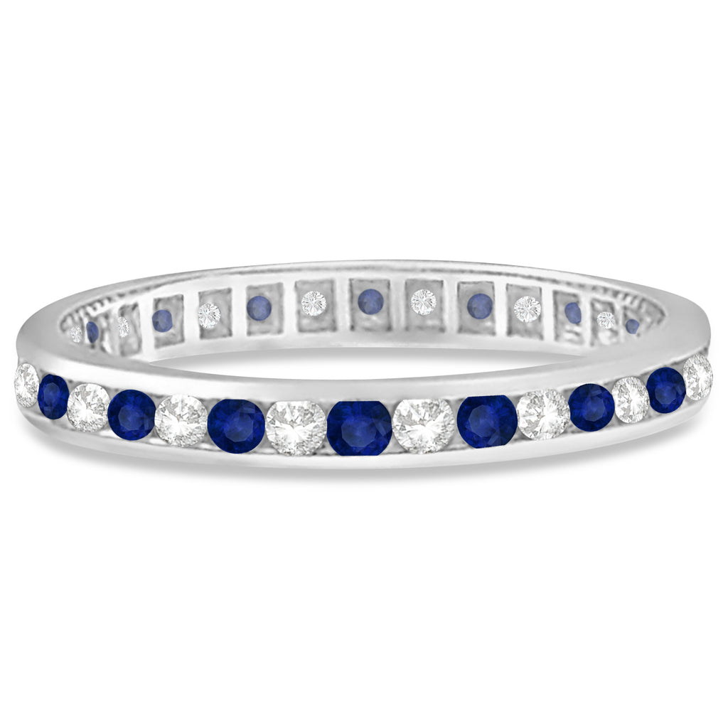 1.04ct Blue Sapphire & Diamond Channel Set Eternity Band 14k Gold Ring
