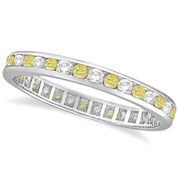 Channel-Set Yellow & White Diamond Eternity Ring 14k W Gold (1.00ct)
