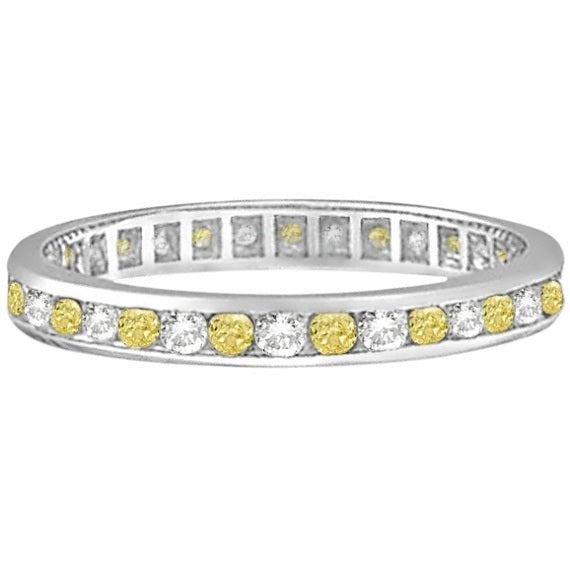 Channel-Set Yellow & White Diamond Eternity Ring 14k W Gold (1.00ct)