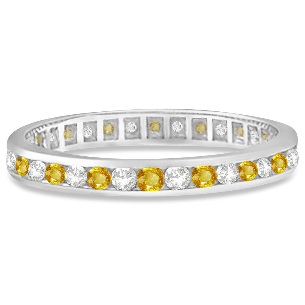 Yellow Sapphire & Diamond Channel Set Eternity Band 14k Gold Ring (1.04ct)