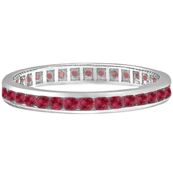 Ruby Channel Set Stackable Ring Eternity Band 14k White Gold (1.04ct)