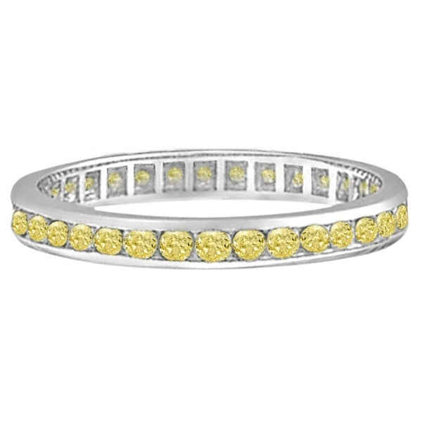 Channel Set Yellow Canary Diamond Eternity Ring 14k White Gold (1.00ct)