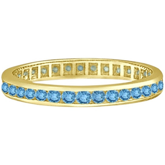 Blue Topaz Channel-Set Eternity Ring Band 14k Yellow Gold (1.00ct)