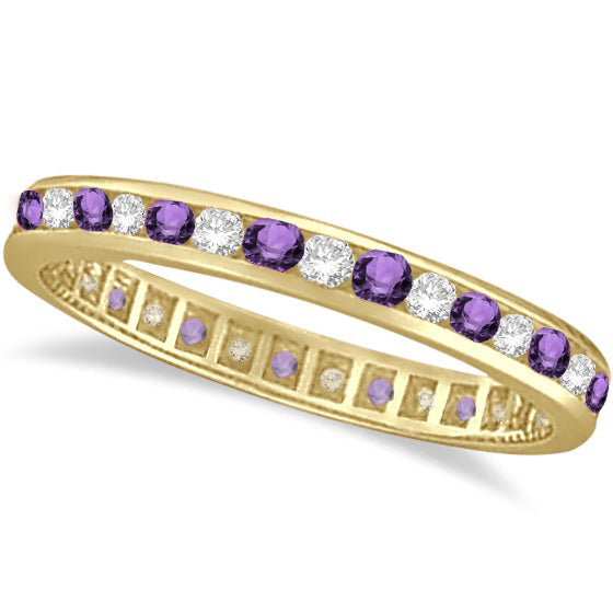 Amethyst & Diamond Channel Set Eternity Band Ring 14k Yellow Gold (1.04ct)