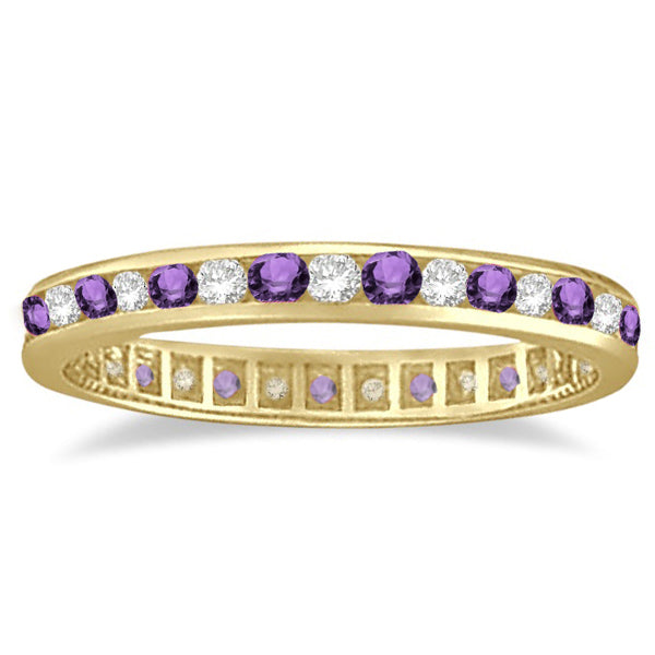 Amethyst & Diamond Channel Set Eternity Band Ring 14k Yellow Gold (1.04ct)