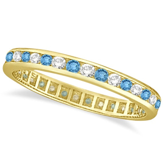 Blue Topaz & Diamond Channel-Set Eternity Ring 14k Yellow Gold (1.04ct)
