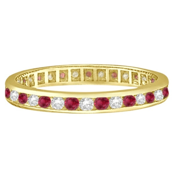 Garnet & Diamond Channel-Set Ring Eternity Band 14k Yellow Gold (1.04ct)