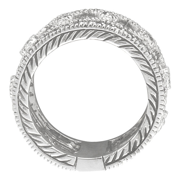 Antique Style Floral Diamond Eternity Ring Wide Band 14k White Gold (0.75ct)