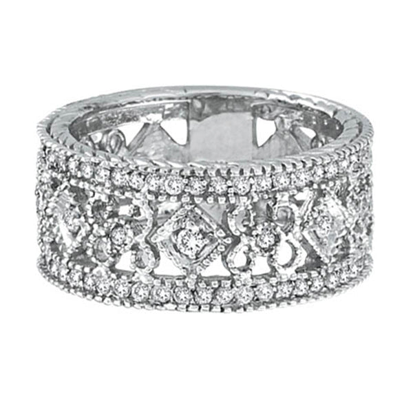 Antique Style Diamond Eternity Ring Wide Band 14k White Gold (0.66ctw)