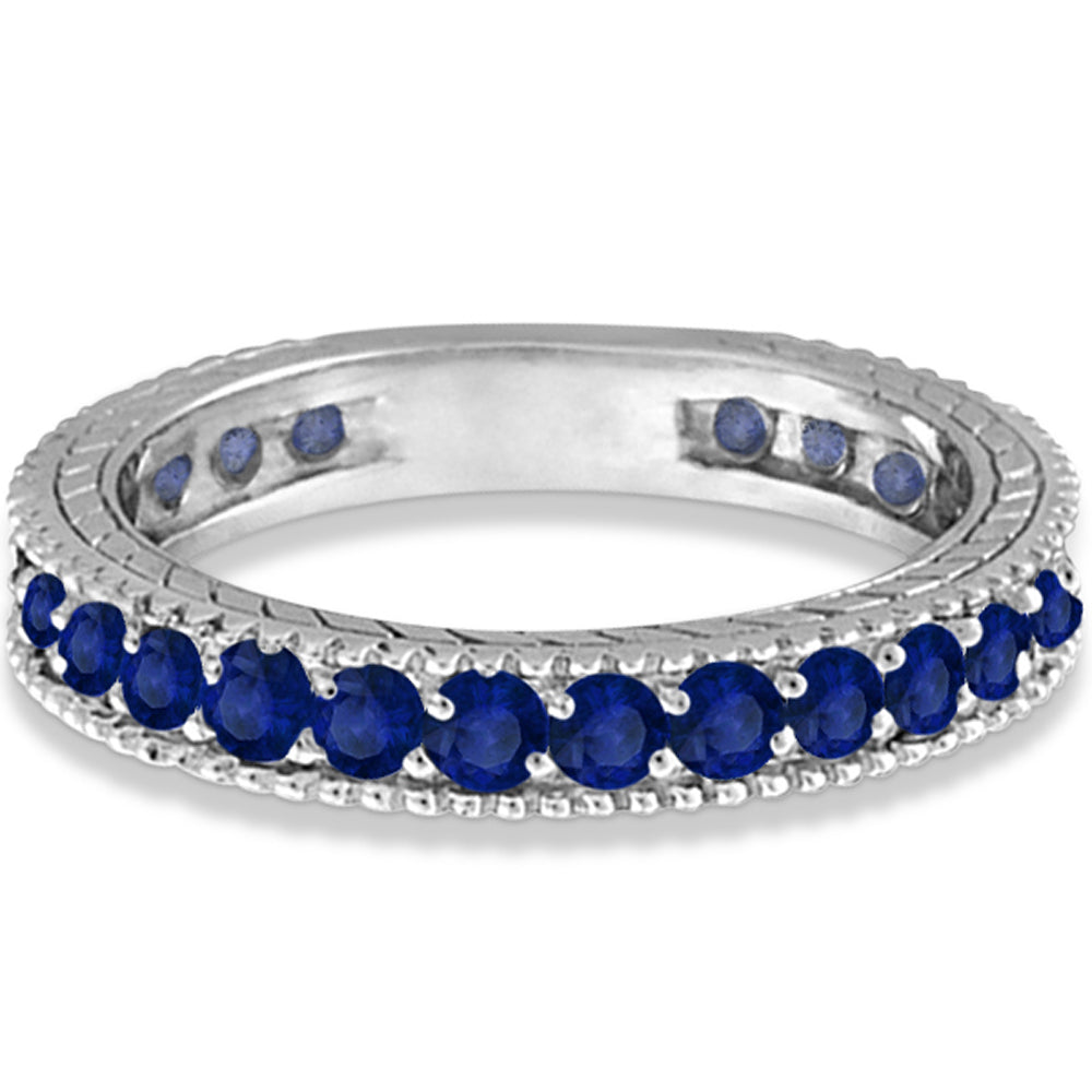 Blue Sapphire Eternity Ring Anniversary Band 14k White Gold (1.16ct)