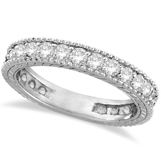 Diamond Eternity Milgrain Edged Ring Band 14k White Gold (1.00ct)