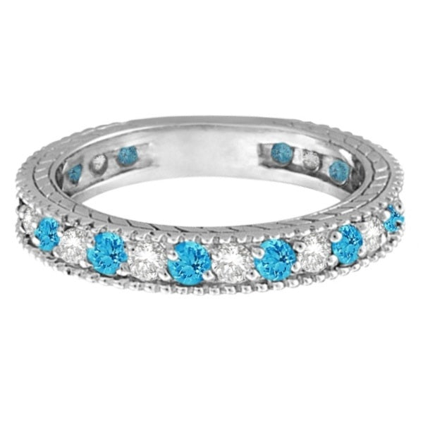 Diamond & Blue Topaz Eternity Ring Band 14k White Gold (1.08ct)