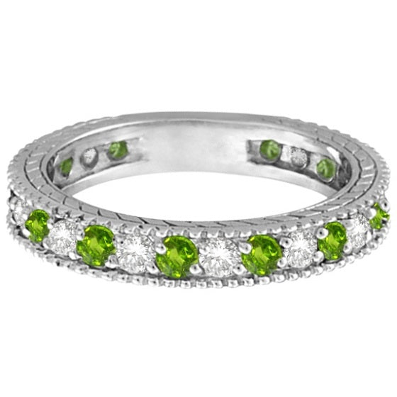 Diamond & Peridot Eternity Ring Band 14k White Gold (1.08ct)