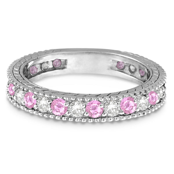 Diamond and Pink Sapphire Ring Anniversary Band 14k White Gold (1.08ct)