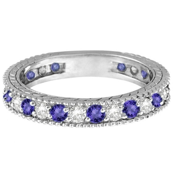 Diamond & Tanzanite Eternity Ring Band 14k White Gold (1.08ct)