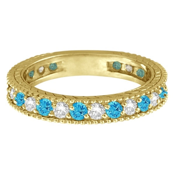 Diamond & Blue Topaz Eternity Ring Band 14k Yellow Gold (1.08ct)