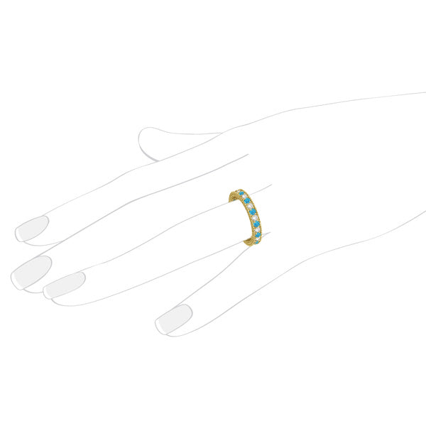 Diamond & Blue Topaz Eternity Ring Band 14k Yellow Gold (1.08ct)
