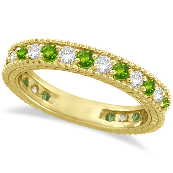 Diamond & Peridot Eternity Ring Band 14k Yellow Gold (1.08ct)