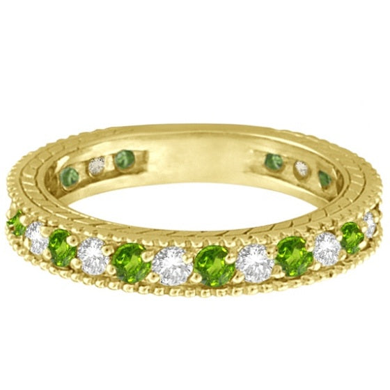 Diamond & Peridot Eternity Ring Band 14k Yellow Gold (1.08ct)