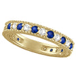 Diamond & Blue Sapphire Anniversary Ring Band in 14k Yellow Gold (1.08ctw)