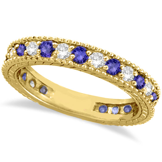 Diamond & Tanzanite Eternity Ring Band 14k Yellow Gold (1.08ct)