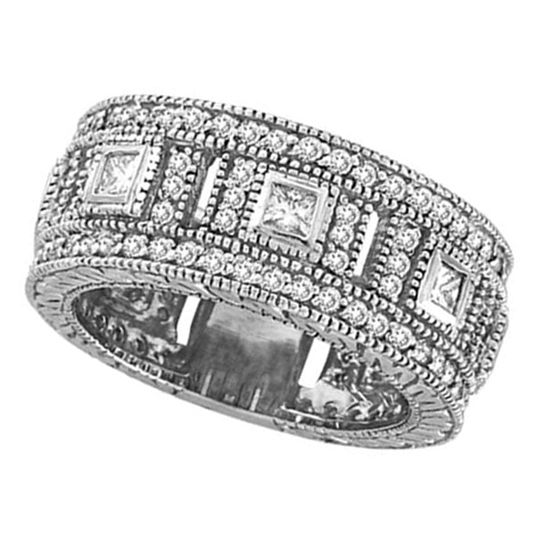 Round & Princess Eternity Diamond Byzantine Ring 14k White Gold (1.72ct)