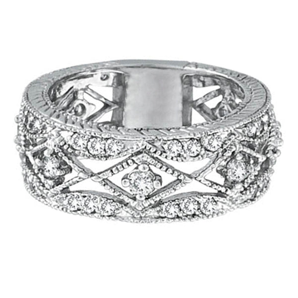 Antique Style Diamond Ring Filigree Band in 14k White Gold (1.00ct)