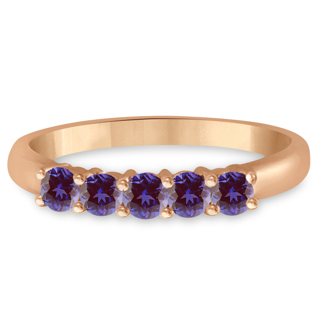 Five Stone Lab Alexandrite Ring Anniversary Band 14k Rose Gold (0.50ctw)