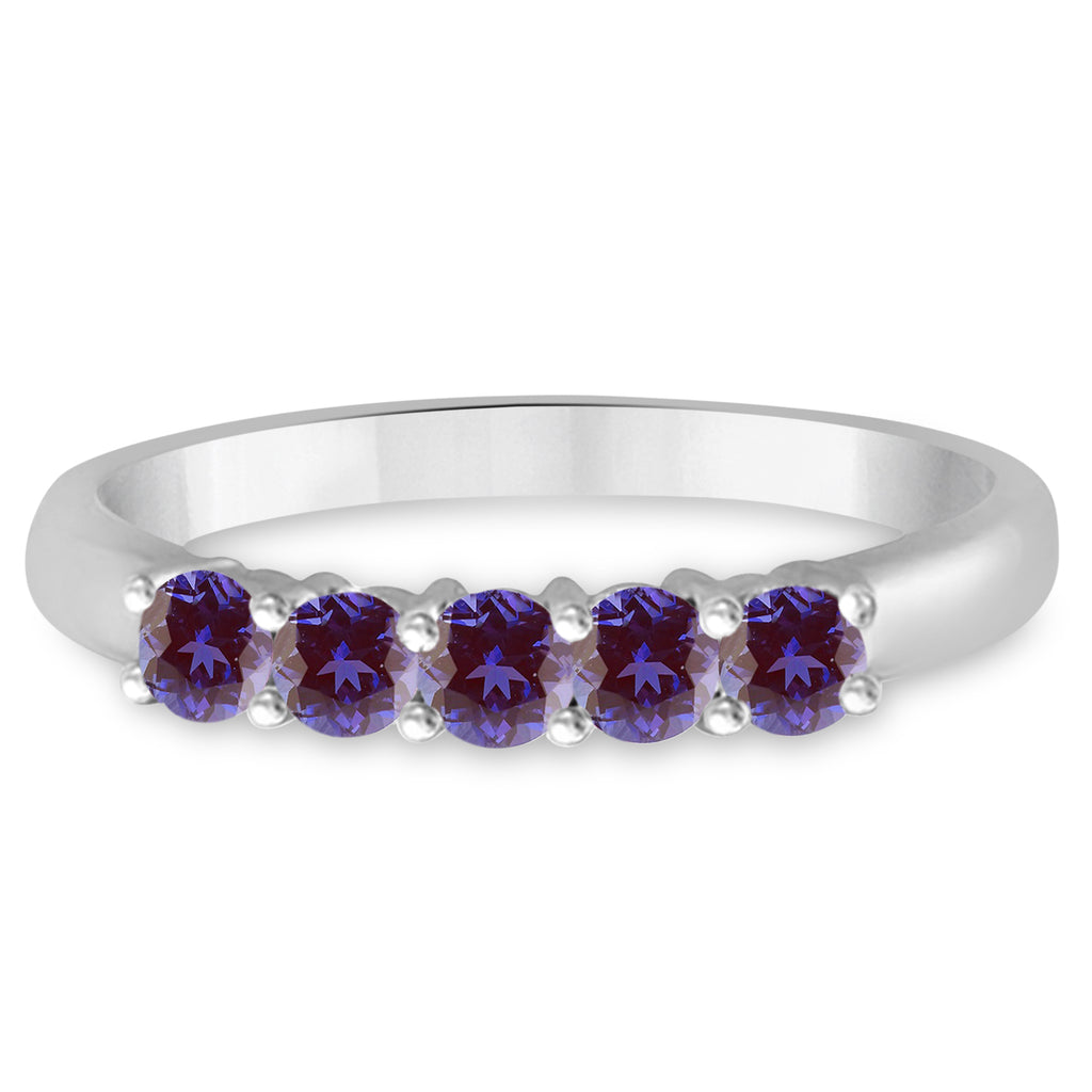 Five Stone Lab Grown Alexandrite Ring Anniversary Band 14k White Gold (0.50ctw)