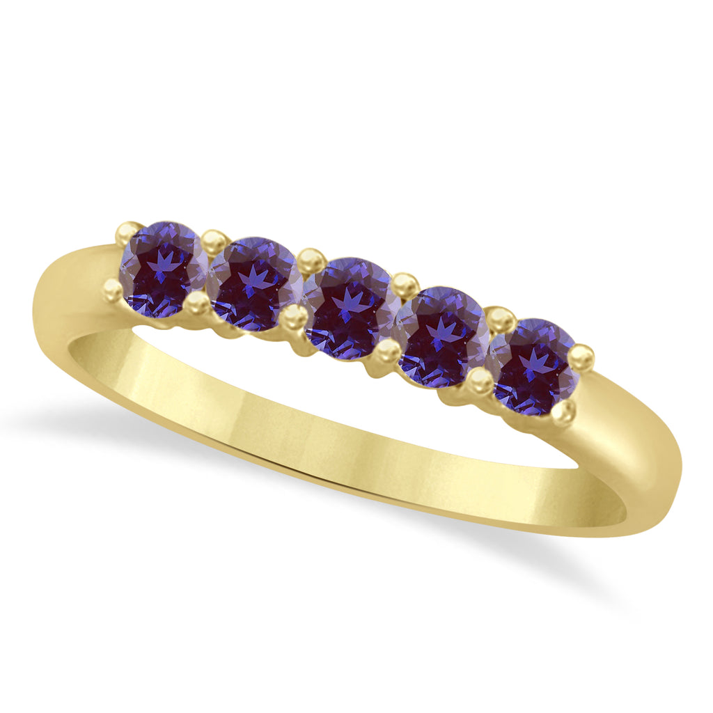 Five Stone Lab Alexandrite Ring Anniversary Band 14k Yellow Gold (0.50ctw)