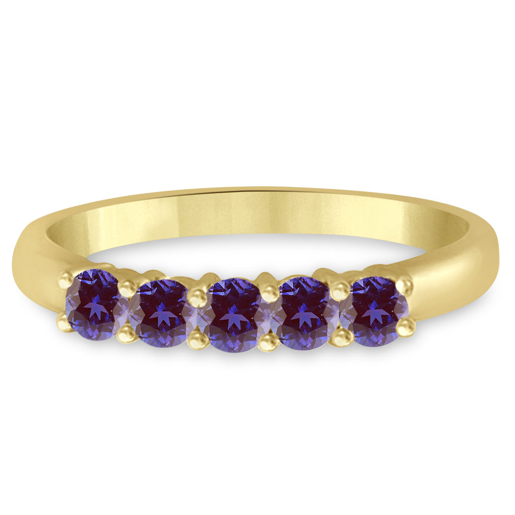 Five Stone Lab Alexandrite Ring Anniversary Band 14k Yellow Gold (0.50ctw)