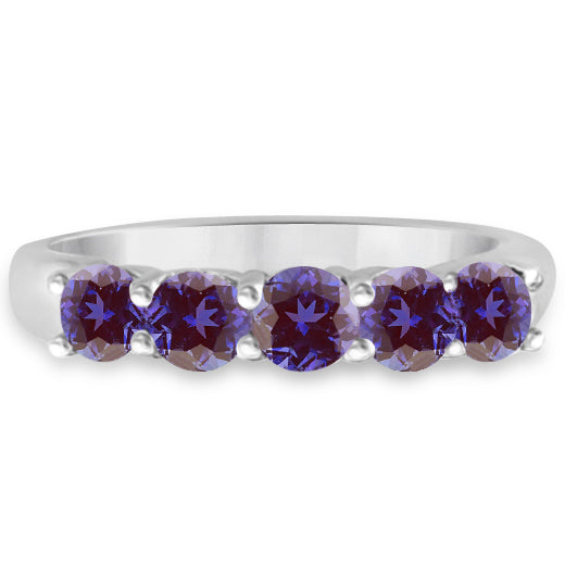 Five Stone Lab Grown Alexandrite Ring Anniversary Band 14k White Gold (1.00ctw)