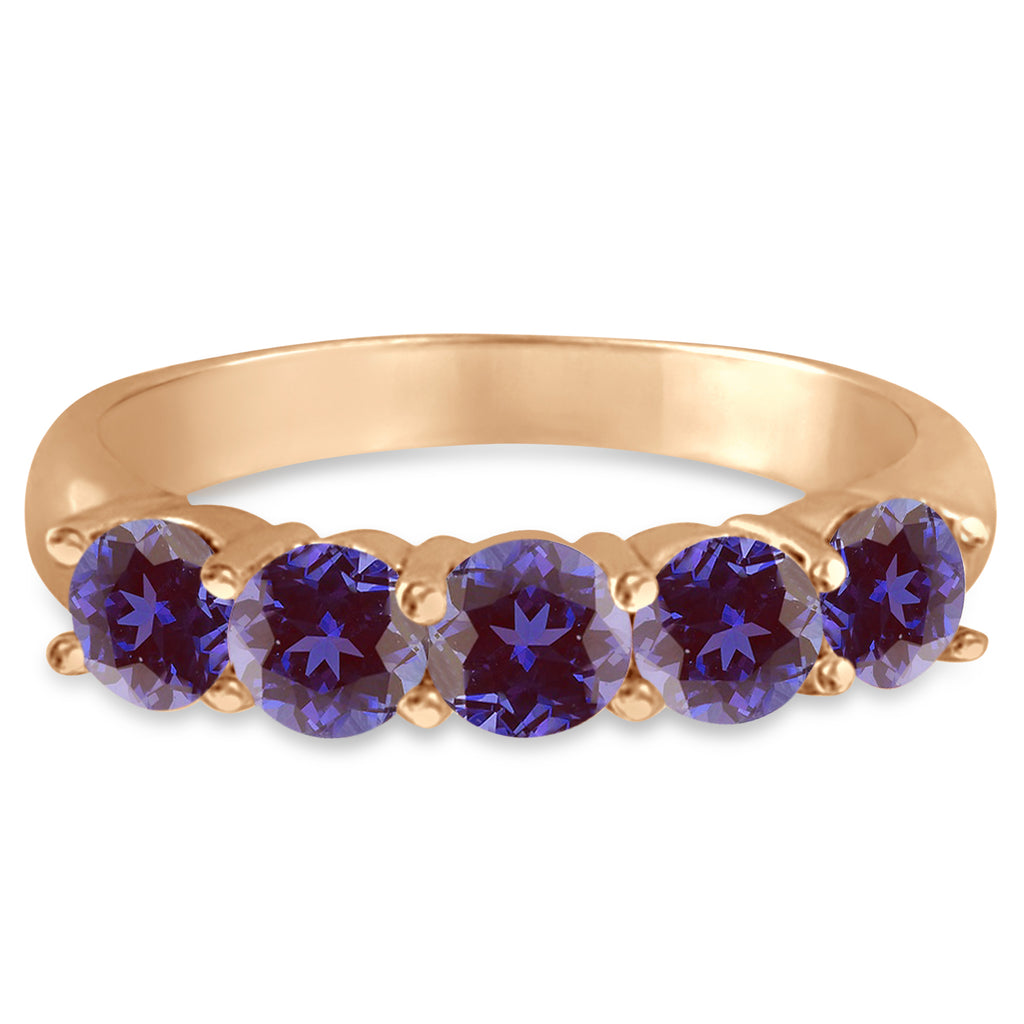Five Stone Lab Alexandrite Ring Anniversary Band 14k Rose Gold (1.50 ctw)