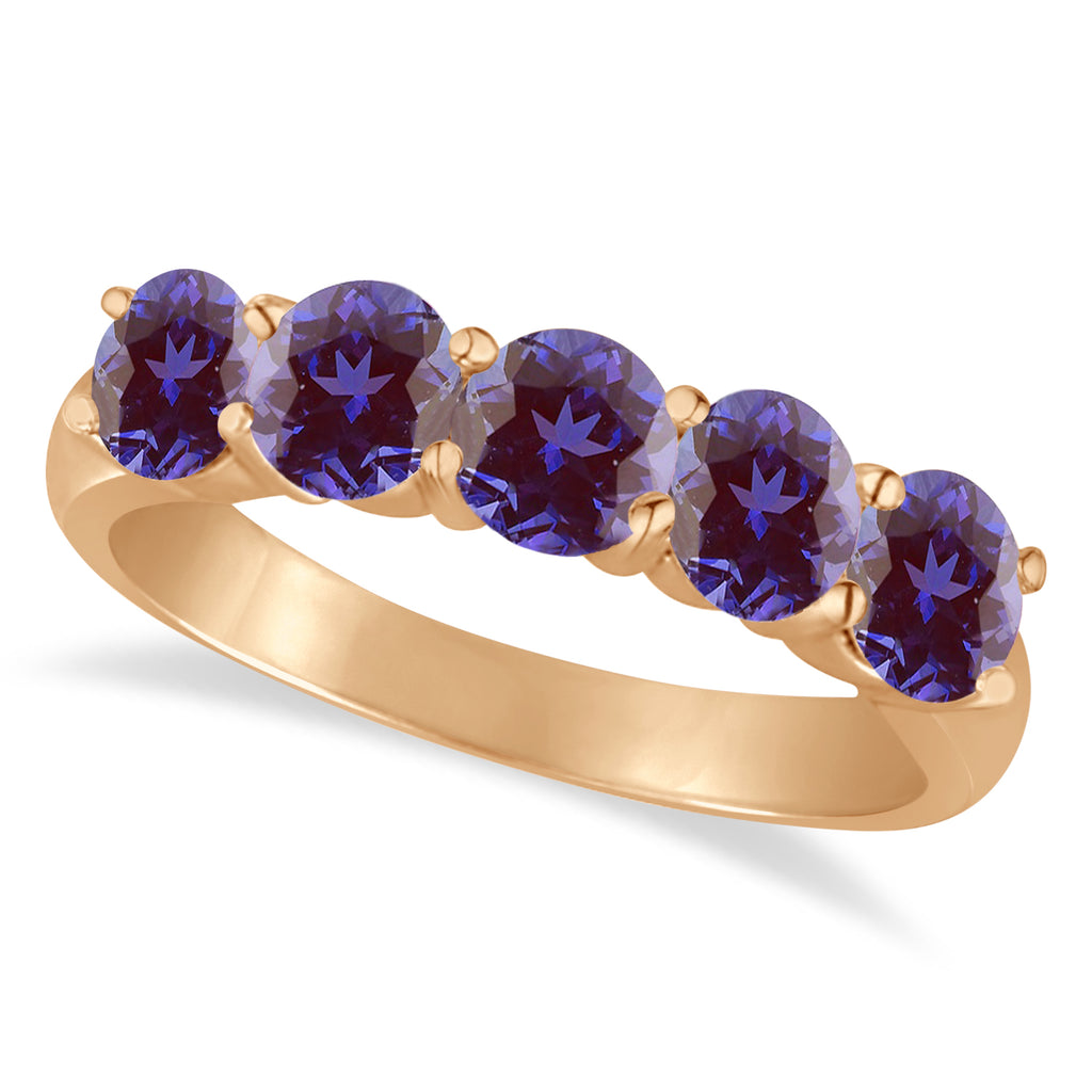 Five Stone Lab Alexandrite Ring Anniversary Band 14k Rose Gold (2.00 ctw)