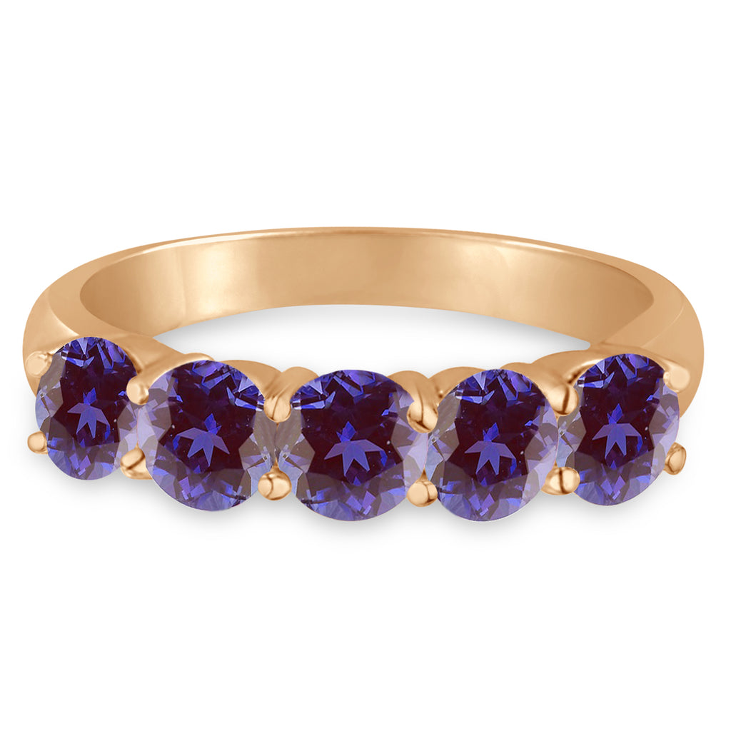 Five Stone Lab Alexandrite Ring Anniversary Band 14k Rose Gold (2.00 ctw)