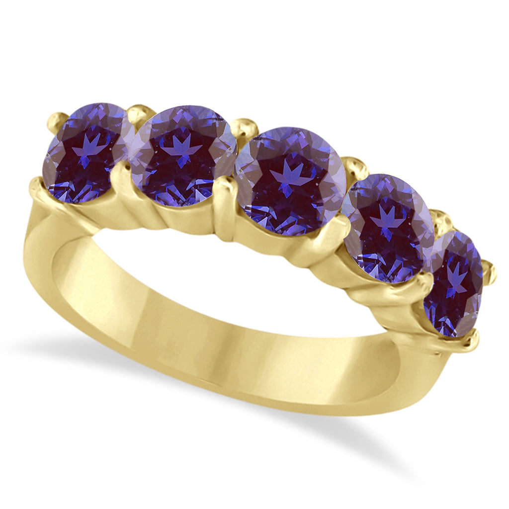 Five Stone Lab Alexandrite Ring Anniversary Band 14k Yellow Gold (2.50 ctw)