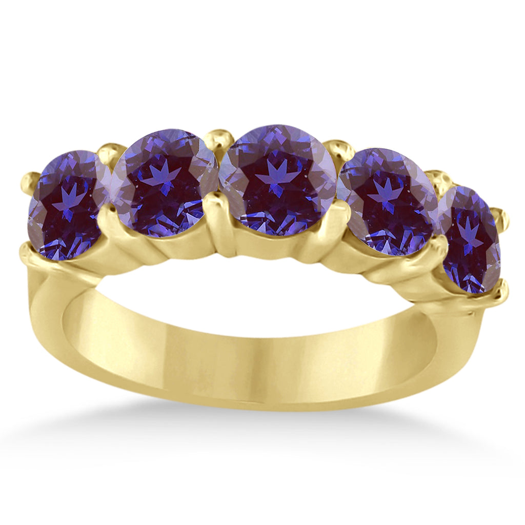 Five Stone Lab Alexandrite Ring Anniversary Band 14k Yellow Gold (2.50 ctw)
