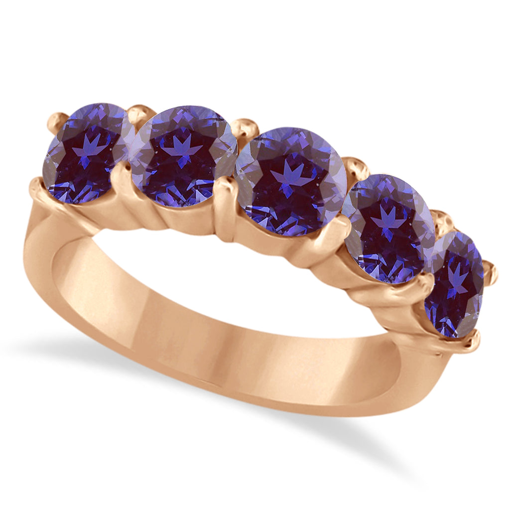 Five Stone Lab Alexandrite Ring Anniversary Band 14k Rose Gold (3.00ctw)