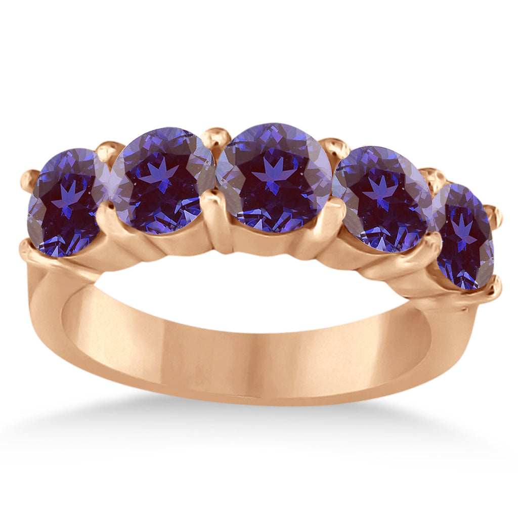 Five Stone Lab Alexandrite Ring Anniversary Band 14k Rose Gold (3.00ctw)