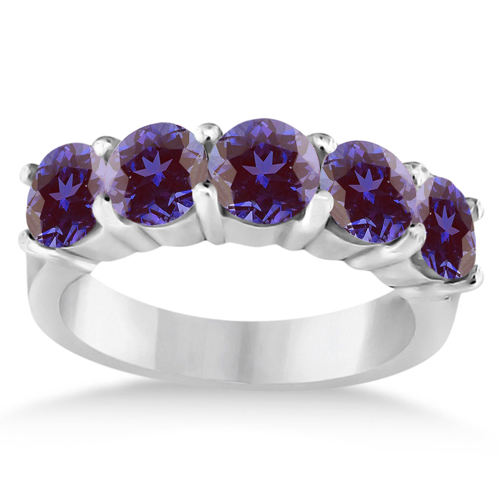 Five Stone Lab Grown Alexandrite Ring Anniversary Band 14k White Gold (3.00ctw)