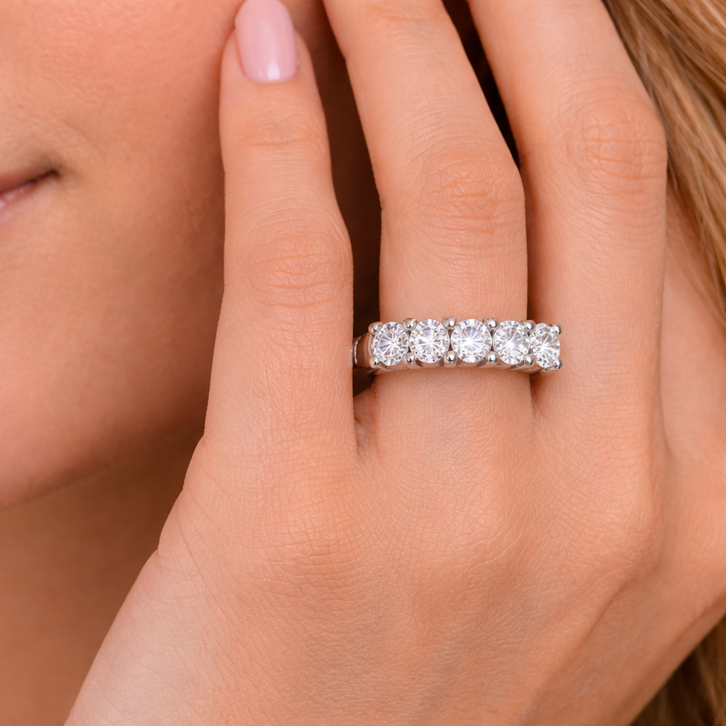 Five Stone Diamond Ring Anniversary Band 14k White Gold (2.50ctw)