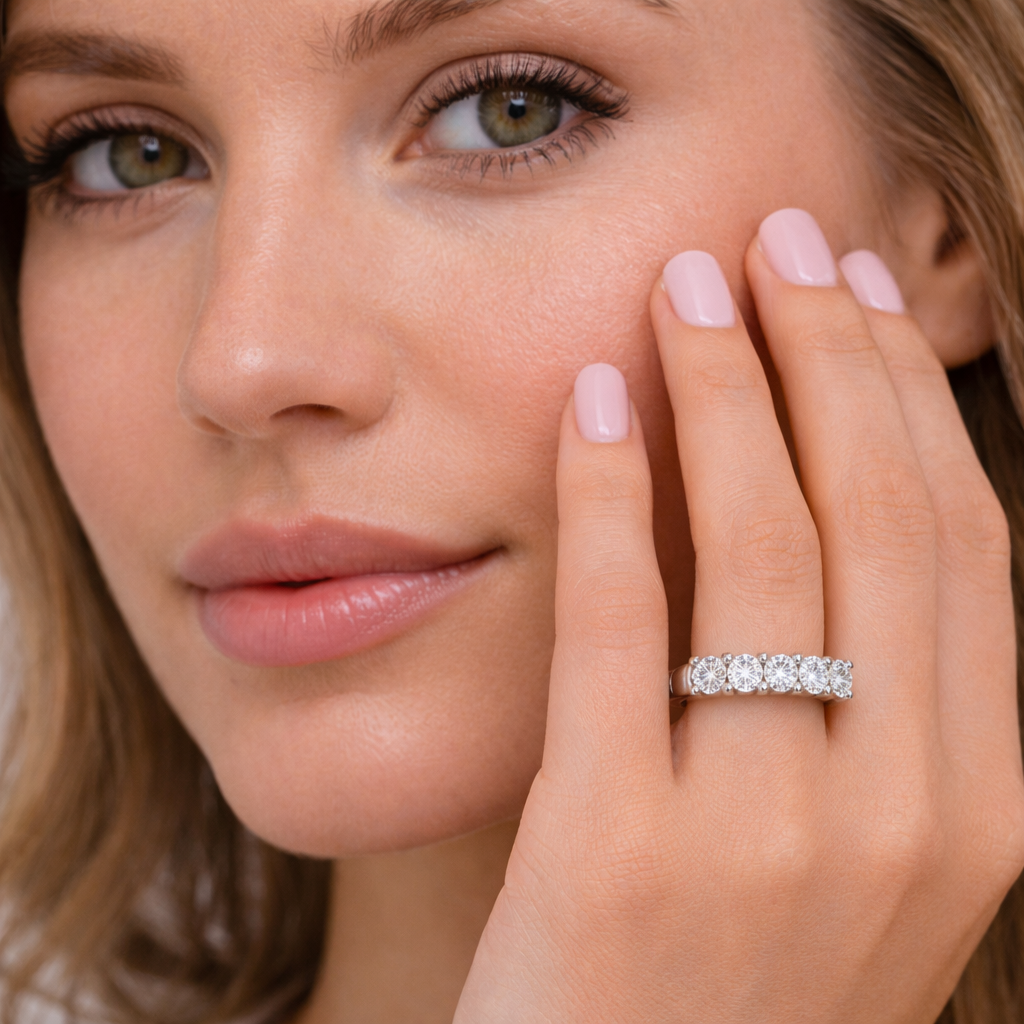 Five Stone Diamond Ring Anniversary Band 14k White Gold (2.50ctw)