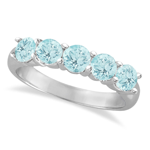 Five Stone Aquamarine Ring 14k White Gold (2.20ctw)
