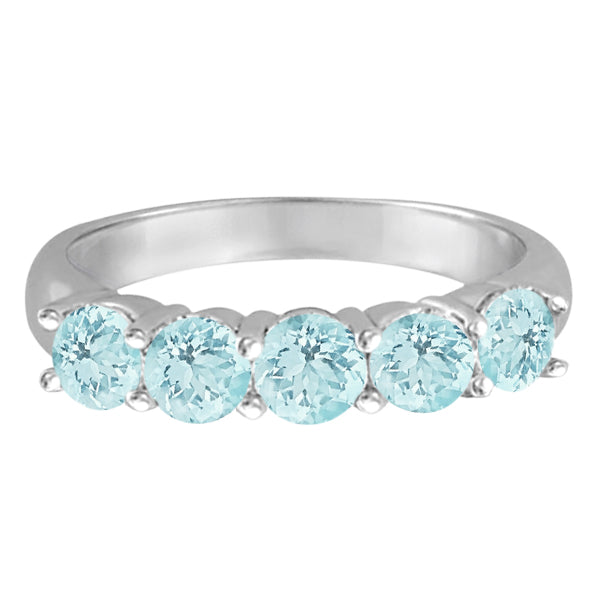 Five Stone Aquamarine Ring 14k White Gold (2.20ctw)