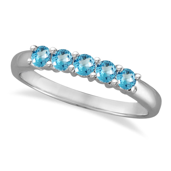 Five Stone Blue Topaz Ring 14k White Gold (0.79ctw)